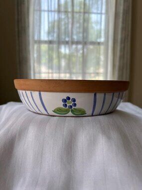Mesa Italy Hand Painted Fruit Bowl Blue Majolica Style Vintage